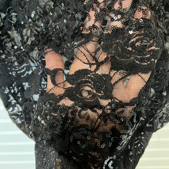 Black Sheer Floral Lace top with Sequin Detail - Picture 3 of 6